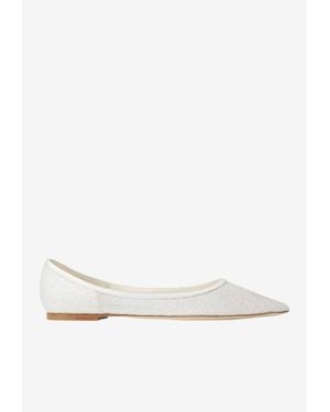 Jimmy Choo Love Candyfloss Glitter Ballet Flats - White