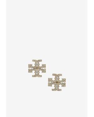 Tory Burch Double T Crystal Paved Earrings - White