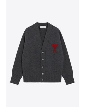 Ami Paris Ami De Coeur Wool Cardigan - Black