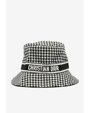 Dior Houndstooth Logo Bucket Hat - White