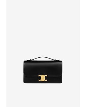 Celine Medium Triomphe Leather Handbag - Black
