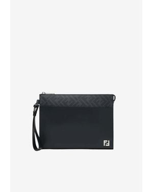 Fendi Ff Squared Leather Clutch Bag - Black