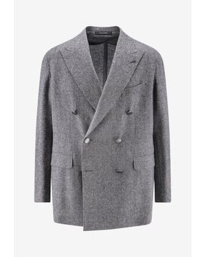 Tagliatore Double-Breasted Herringbone Blazer - Gray