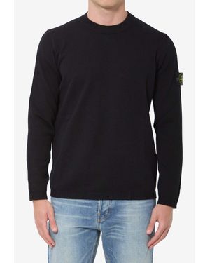 Stone Island Logo Patch Crewneck Sweater - Black