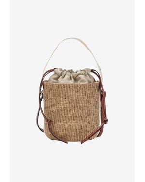 Chloé Small Woody Raffia Bucket Bag - White