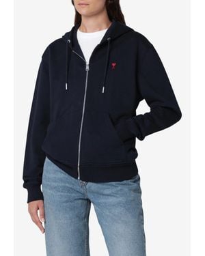 Ami Paris Ami De Coeur Zip-Up Hoodie - Blue
