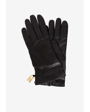 Moschino Logo Charm Leather Gloves - Black