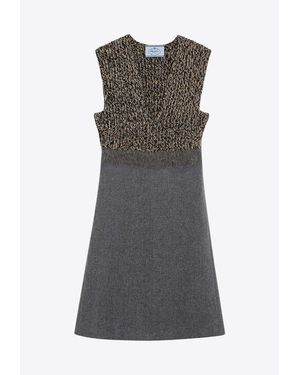 Prada V-Neck Wool-Blend Knitted Dress - Grey