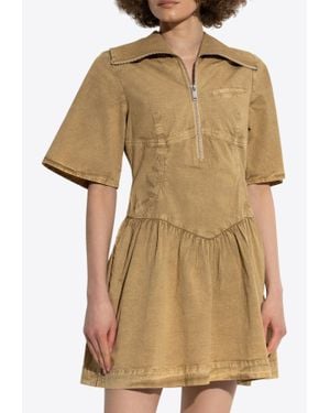 Ganni Washed Half-Zip Mini Dress - Natural