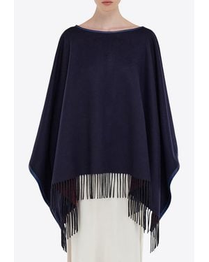 Ferragamo Cashmere Fringed Poncho - Blue