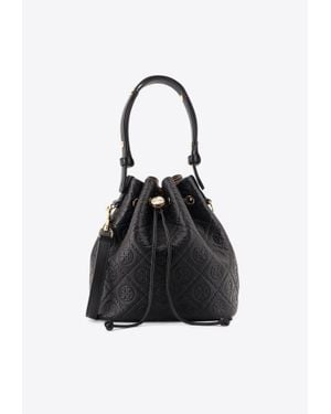 Tory Burch Small T-Monogram Pebble Bucket Bag - Black