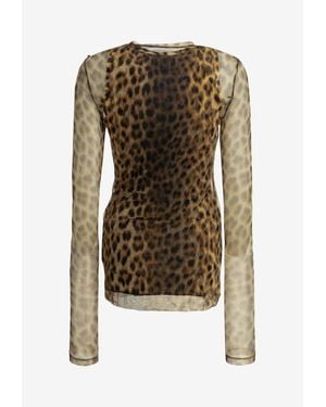 Sportmax Zebu Leopard Print Tulle Top - Brown