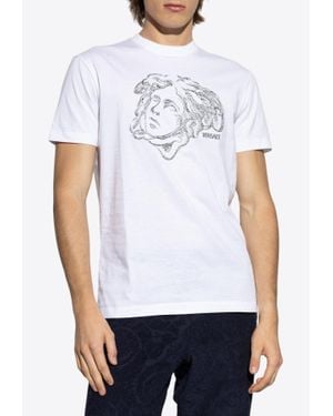 Versace Crystal Embroidered Medusa T-Shirt - White