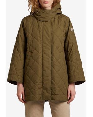 Moncler Diamond-Quilted Cape Coat - Green
