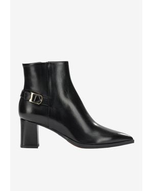 Santoni Elly 65 Pointed Leather Ankle Boots - Black