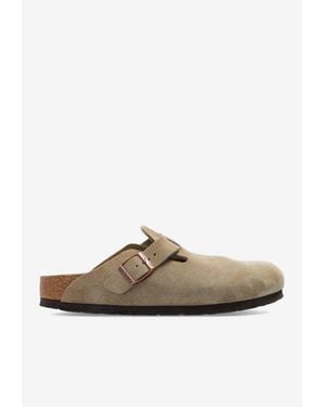 Birkenstock Boston Buckle Suede Slides - Brown