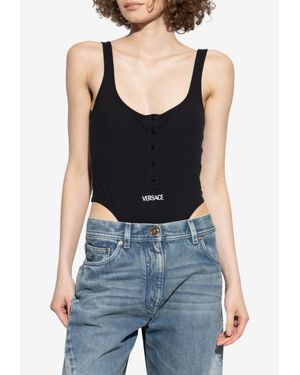 Versace Logo Rib Knit Bodysuit - Blue