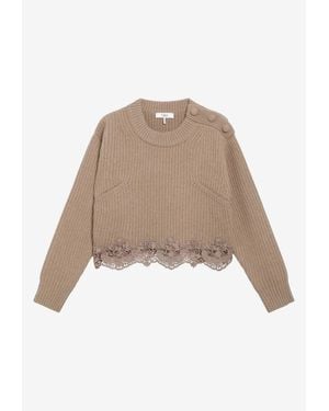 Chloé Lace-Trimmed Cropped Sweater - Natural