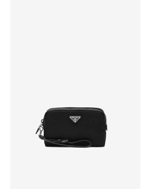 Prada Triangle Logo Pouch Bag - Black