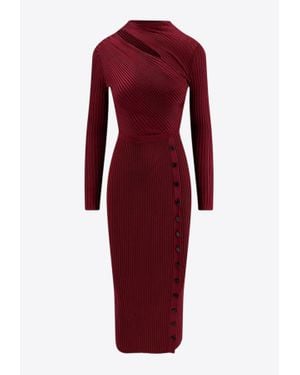 Self-Portrait Viscose Long-Sleeved Midi Dress - Red