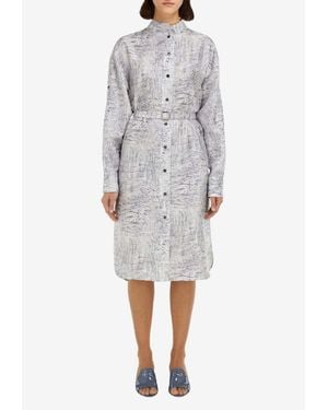Ferragamo Alligator Print Silk Belted Dress - Gray