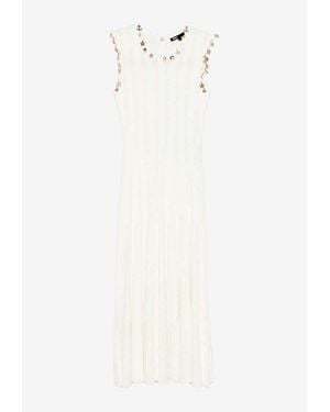 Maje Embellished Rib Knit Maxi Dress - White