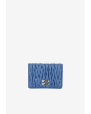 Miu Miu Matelassé Logo Plaque Leather Cardholder - Blue