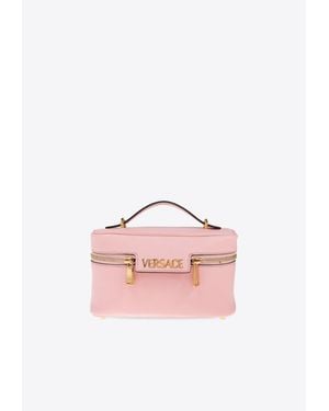 Versace Logo Tag Leather Vanity Bag - Pink