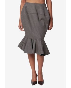 Jacquemus Midi Palmier Skirt With Ruffled Flared Hem - Gray