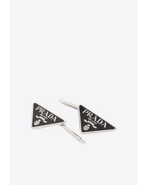 Prada Triangle Logo Hair Pins - White