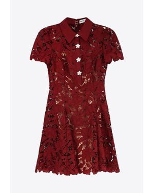 Self-Portrait Floral Lace Mini Shirt Dress - Red