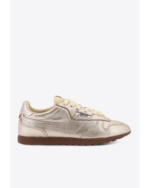 Autry Windspin Metallic Leather Sneakers - White