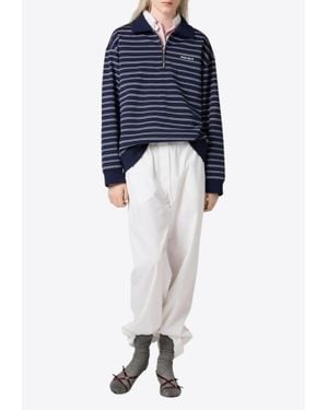 Miu Miu Long-Sleeved Stripe Polo T-Shirt - Blue