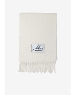 Marni Brand Logo Wool Scarf - White