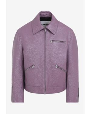 Jil Sander Leather Zip-Up Bomber Jacket - Purple