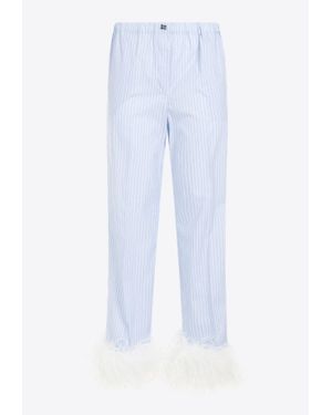 Miu Miu Feather-Embellished Striped Pyjama Trousers - White