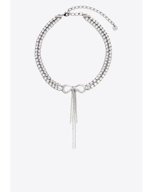 Self-Portrait Double Crystal Bow Choker - Metallic