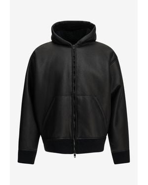 Balenciaga Shearling Lambskin Zip-Up Hooded Jacket - Black