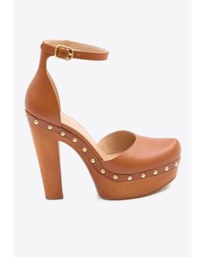 Chloé Lola 130 Studded Leather Platform Pumps - White