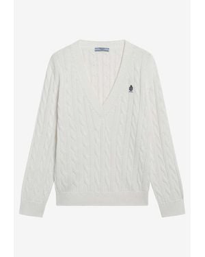 Prada Cable Knit V-Neck Sweater - White