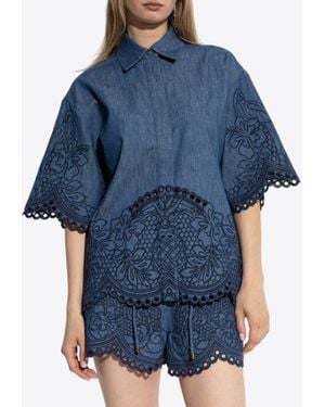 Zimmermann Coco Embroidered Denim Shirt - Blue