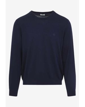 Etro Embroidered-Pegaso Knit Sweater - Blue