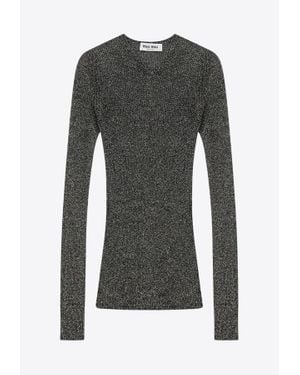 Miu Miu Lurex Knit V-Neck Jumper - Grey