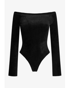 Alaïa Off-Shoulder Velvet Shaping Bodysuit - Black