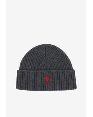 Ami Paris Ami De Coeur Wool Beanie - Blue
