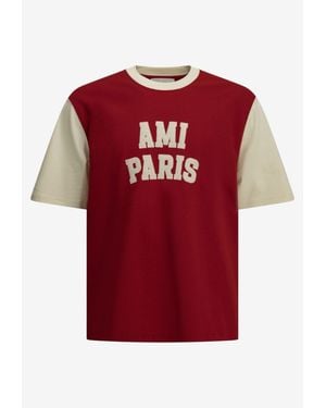 Ami Paris Logo Print Crewneck T-Shirt - Red