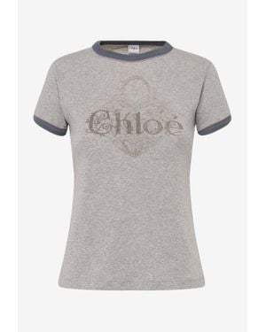 Chloé Logo Print T-Shirt - Grey