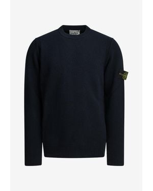 Stone Island Logo Patch Wool Sweater - Blue