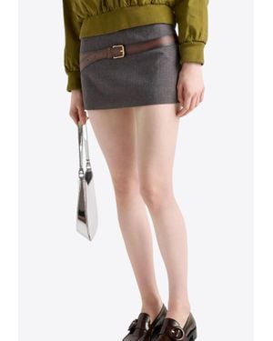 Prada Printed Belt Wool Mini Skirt - Black