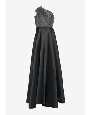 Solace London Alba One-Shoulder Crystal Embellished Gown - Black